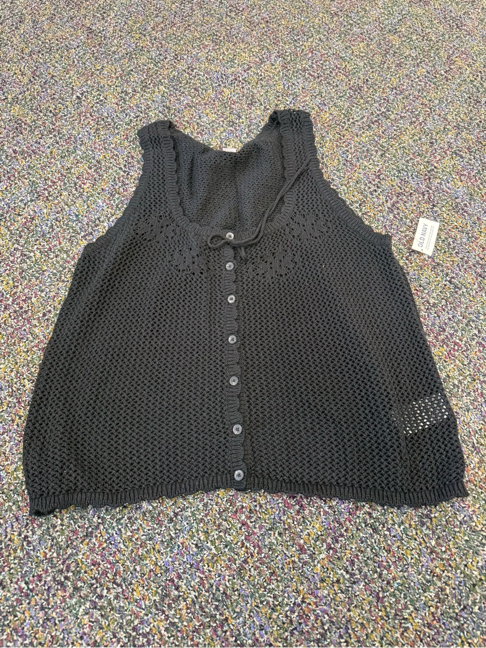 Old Navy Black Crochet Button-Front Tank Top